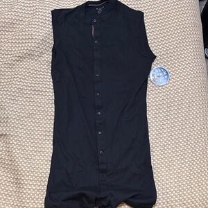 Evolve by 2xist Black Sleeveless Cotton Button-Up Romper